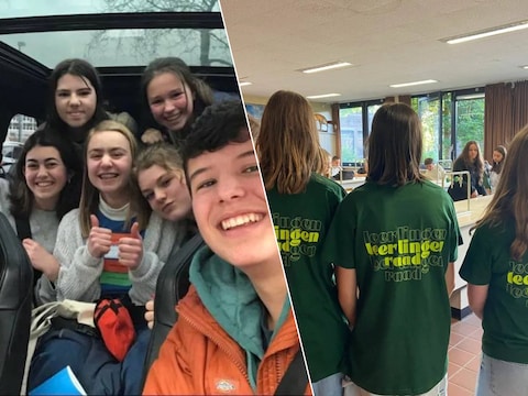 Leerkracht en leerlingen van de leerlingenraad van GO! atheneum Mariakerke en be / De leerlingen van de leerlingenraad van GO! atheneum Mariakerke