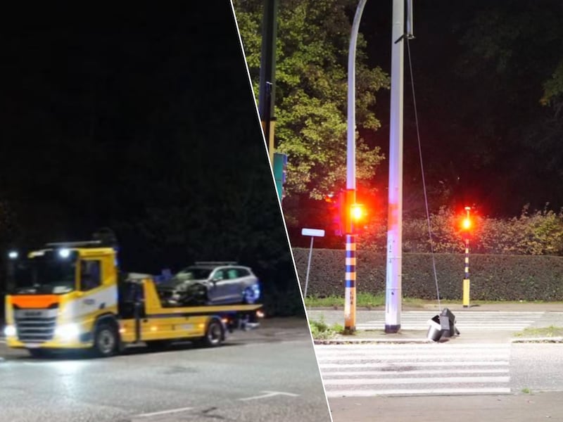 Zowel de wagen als het verkeerlicht liepen aanzienlijke schade op.