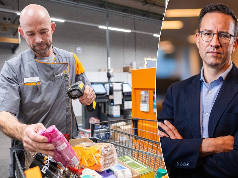 Retailexpert Pierre-Alexandre Billiet (rechts) laat zijn licht schijnen over het nieuwe jaarverslag van Colruyt. 