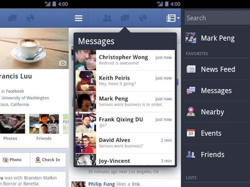 Een compilatie van de Facebookapp voor Android.