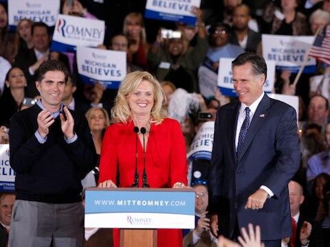 Mitt en Ann Romney met hun zoon Tag op campagne. (archieffoto)