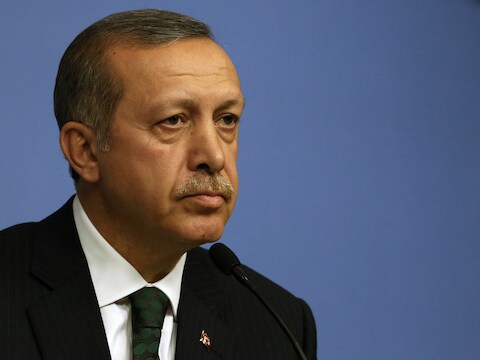 De Turkse premier Recep Tayyip Erdogan tijdens een persconferentie in Ankara.