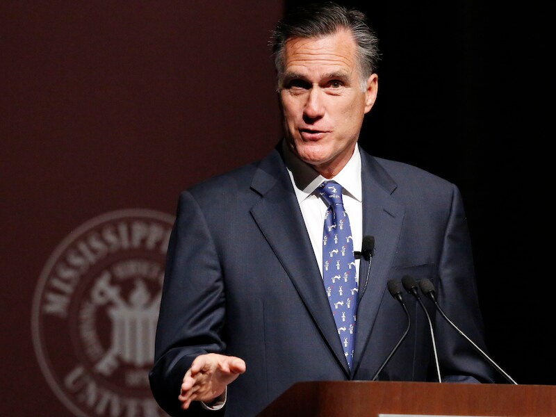 Mitt Romney spreekt de Mississippi State University toe. Foto uit januari 2015.