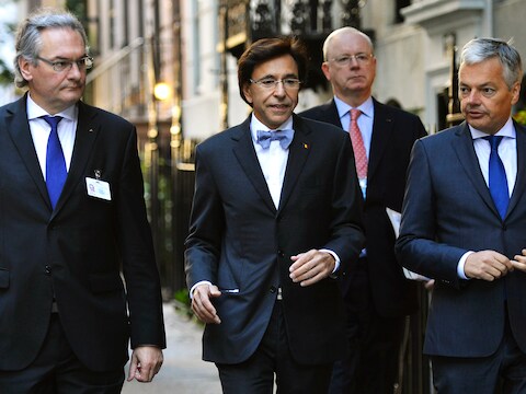 Minister van Ontwikkelingssamenwerking Jean-Pascal Labille, premier Elio Di Rupo en minister van Buitenlandse Zaken Didier Reynders in New York.