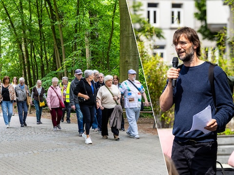 Het project van de UAntwerpen wil de veerkracht van 65-plussers versterken via georganiseerde wandelingen. / Rechts: onderzoeker Tom Cornu.
