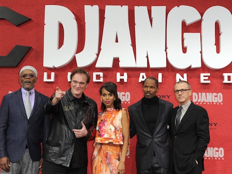 Quentin Tarantino (tweede van links) met de cast van 'Django Unchained'.