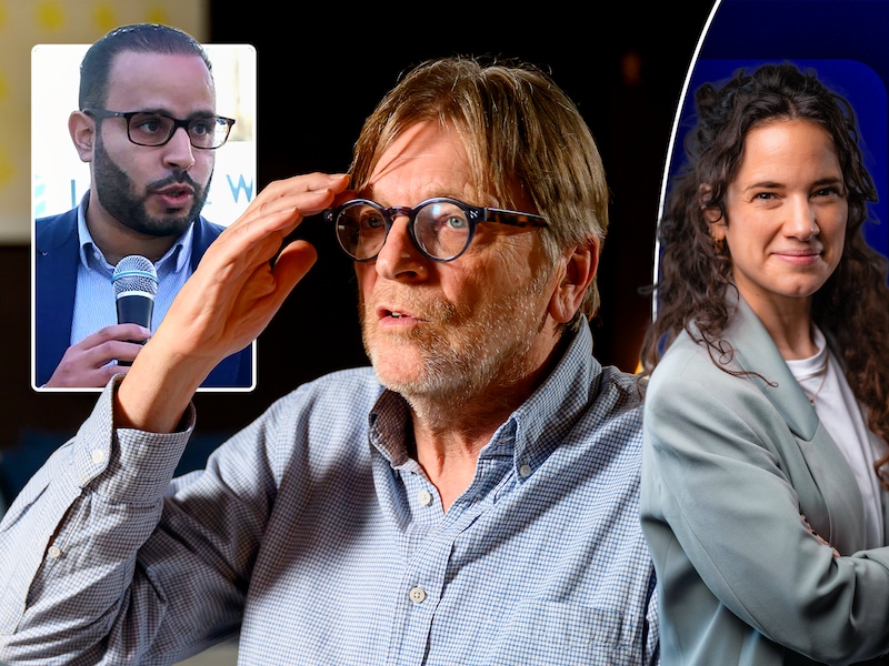Politiek journaliste Isolde Van den Eynde (r) ziet hoe het gerecht een oogje dichtknijpt voor politici zoals PS-schepen Lotfi Mostefa (l) en oud-premier Guy Verhofstadt (midden).
