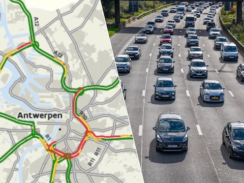 Drukte op de Antwerpse Ring / Ring Antwerpen File Drukte, auto's verkeer. Stock Illustratie.