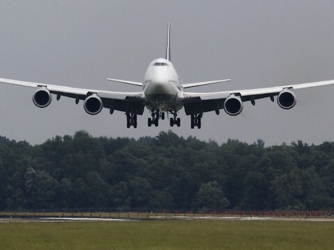 Een Lufthansa Boeing 747-8.