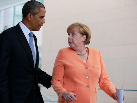 De Amerikaanse president Barack Obama en de Duitse bondskanselier Angela Merkel in juni 2013.