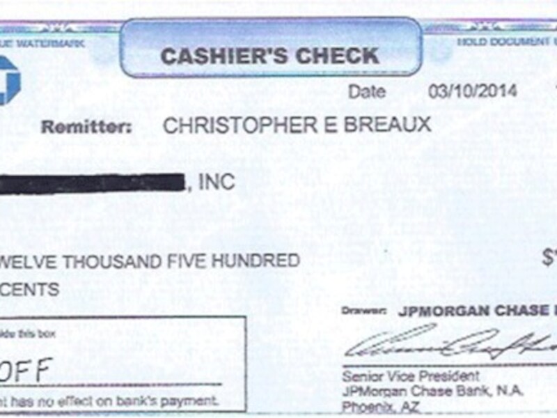 De bewuste cheque.